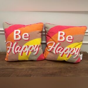 Colorful 'Be Happy' Accent Pillows